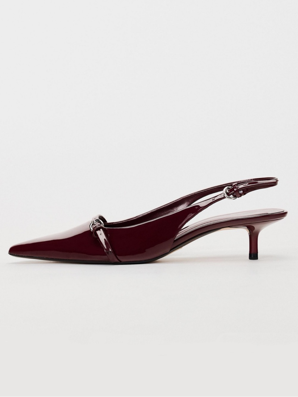 Zara Burgundy Patent Pointed-Toe Slingback Kitten Heels - Picture 4 of 15